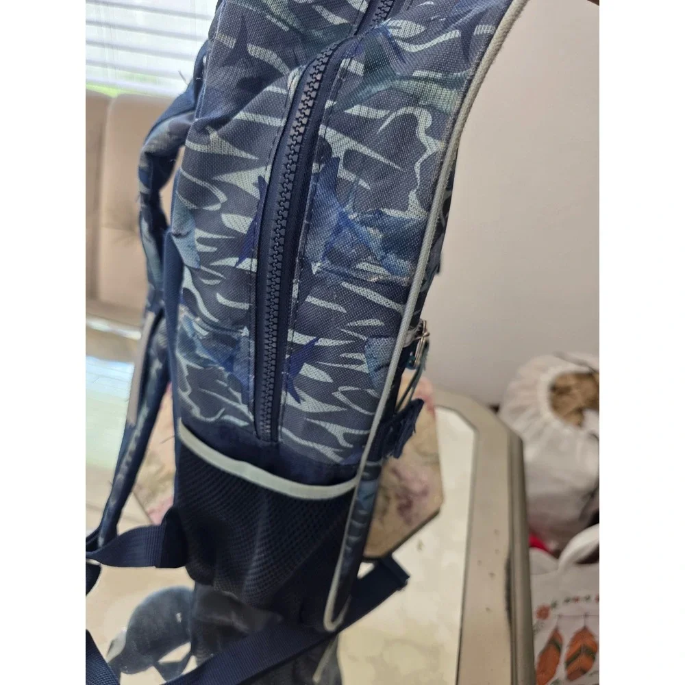 Kids Shark Camo Backpack Navy Blue School Bag with Reflective Safety Strips